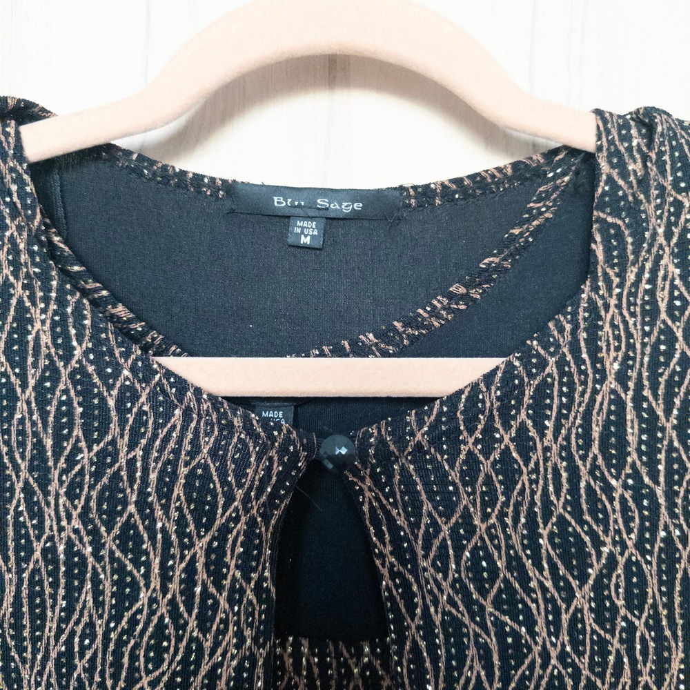 VTG Blue‎ Sage Womens 2 Piece Set Size M Black Gold 90s Metallic Chic Glam Party - Picture 4 of 8